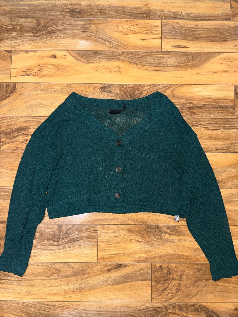 Urban Outfitters Dark Green Cropped V-Neck Button Sweater Cardigan